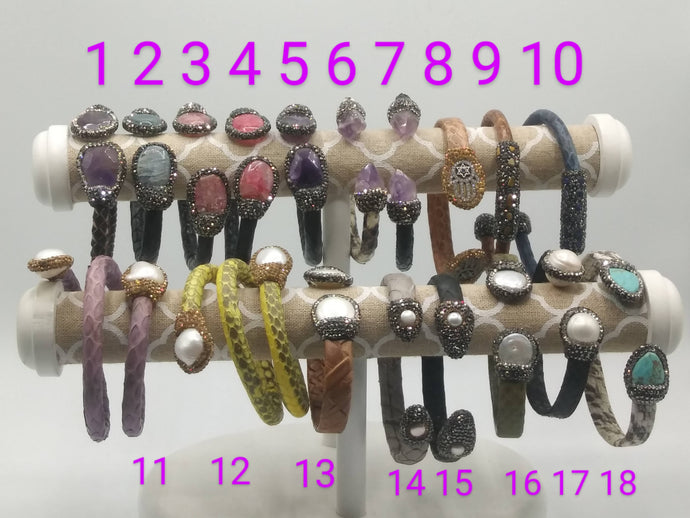 Snake Skin Natural Stone or Pearl Crystal Cuff Bracelet