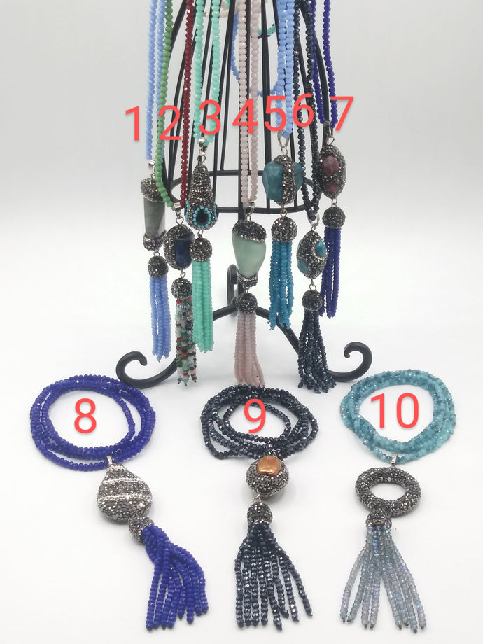 Tassel Crystal w/Stone Necklace