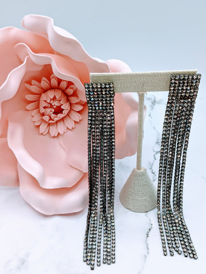 Long Rhinestone Tassel Earrings