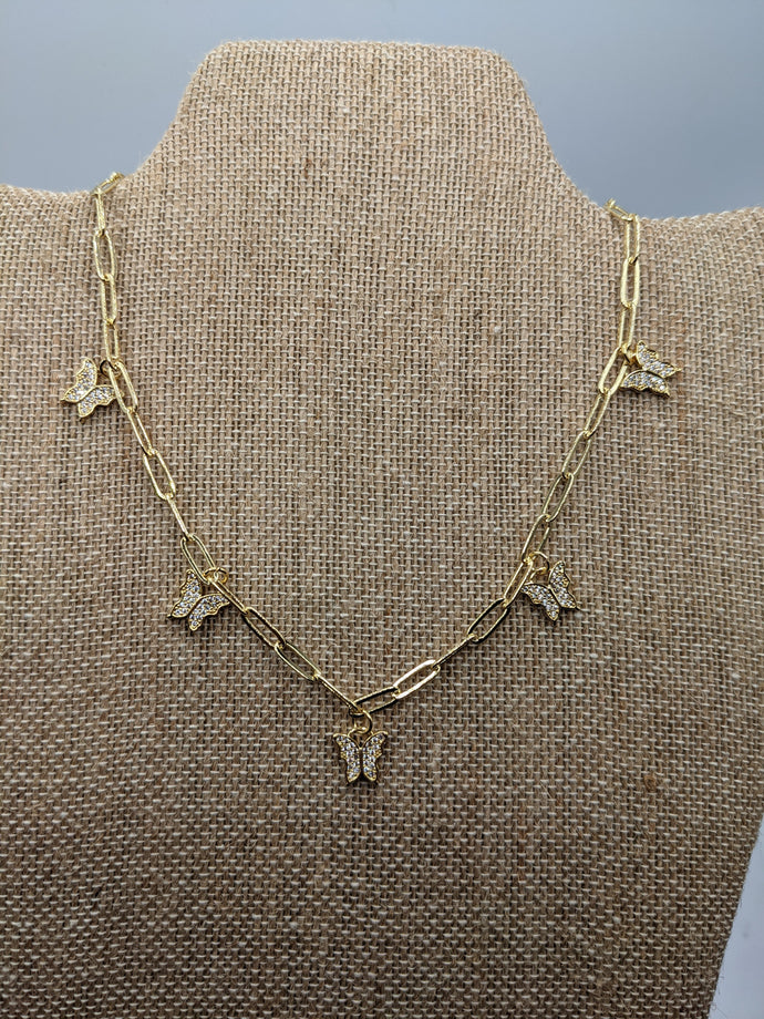18 K Gold Plated Butterfly CZ Link Necklace