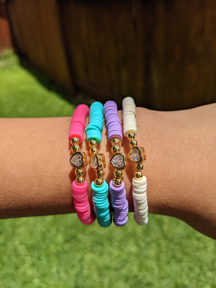 Color Beaded CZ Heart Bracelet