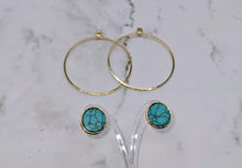 Load image into Gallery viewer, Turquoise Stud Hoop Earrings
