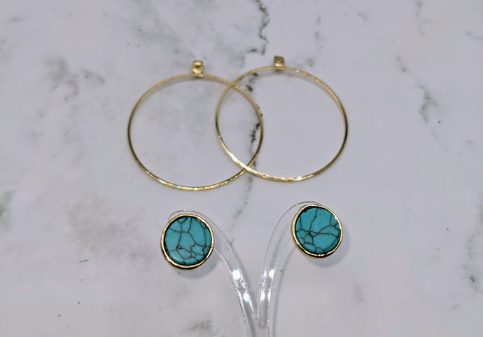 Turquoise Stud Hoop Earrings