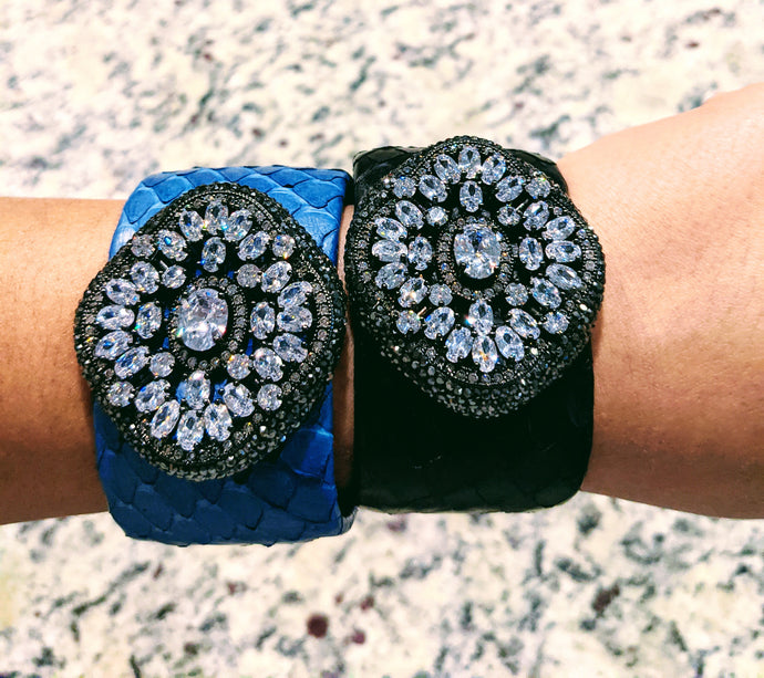 Snake Skin CZ & Marcasite Cuff Bracelet